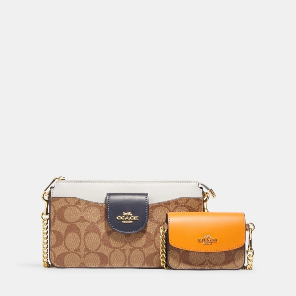 Coach Brown and Orange Signature Clutch and Wristlet